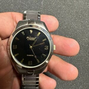 precision by gruen Mens Watch Diamond Quartz GP402MN Black Dial Silver Working